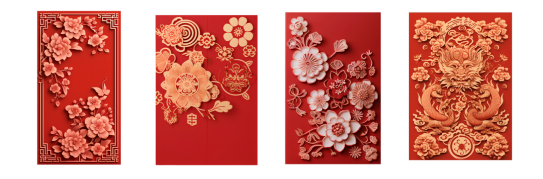 Chinese red envelope greeting card, isolated, chinese dragon zodiac pattern