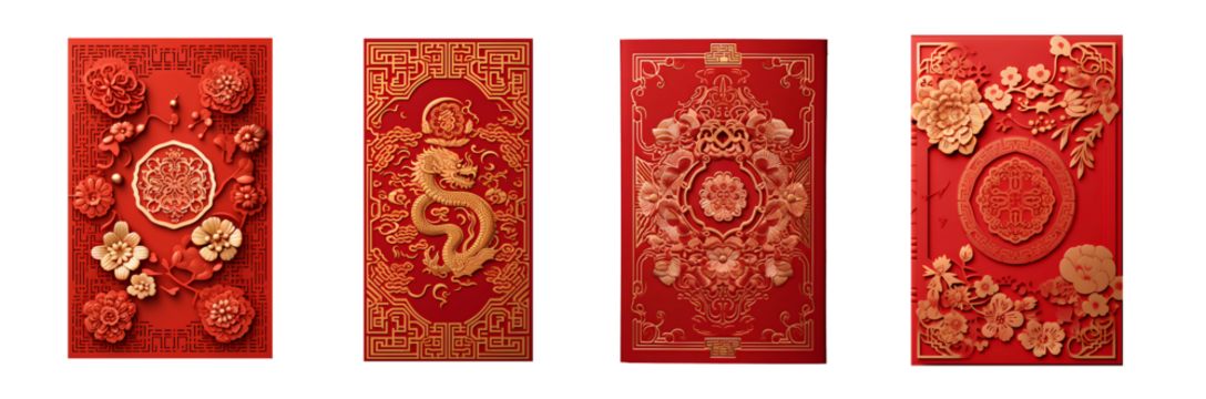 Chinese red envelope greeting card, isolated, chinese dragon zodiac pattern