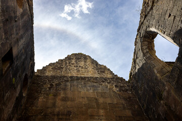 The stone pediment and the walls of the ruins of the Monastery of All Saints in the Black Forest...