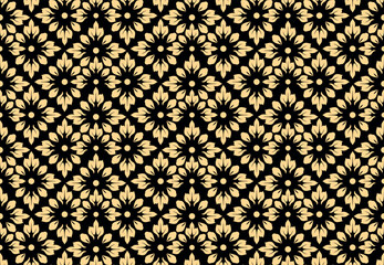 Flower geometric pattern. Seamless vector background. Gold and black ornament