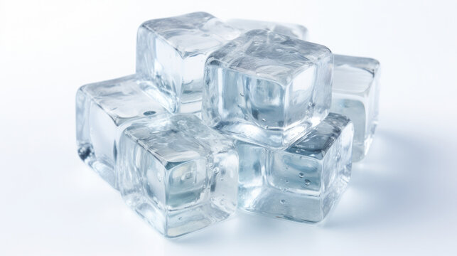 Clear ice cubes isolated on a white background