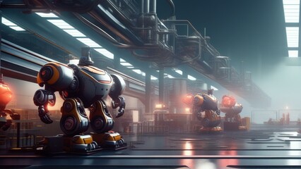 ai robot factory cinematic wallpaper