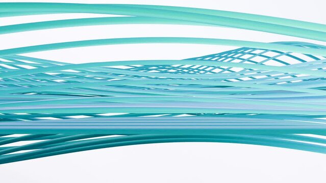 colorful dynamic curved blue stripes and lines, Abstract smooth  wavy cables, loop animation, Premium luxury design, geometric Technology, ribbons Curling and waving, gradient background, 3d render