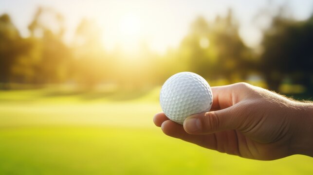 Golfer wears gloves and catches golf ball on golf course