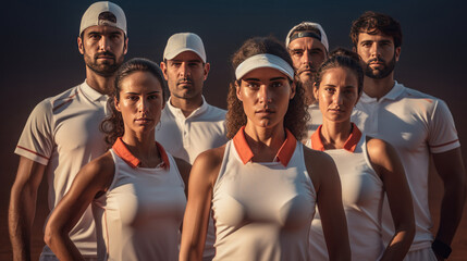 Group of tennis players with tennis rackets