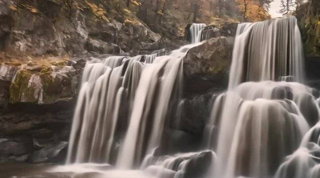 Waterfall landscape classic Generative AI. Virtual video scene animated background