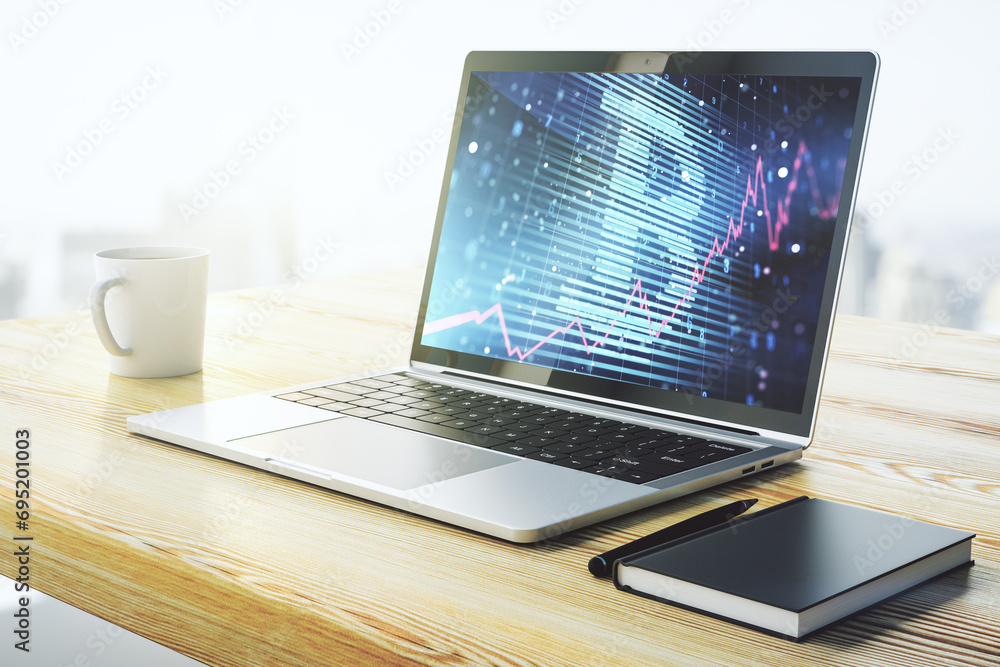 Poster creative bitcoin concept on modern laptop screen. 3d rendering