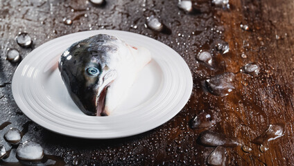Salmon fish head on plate