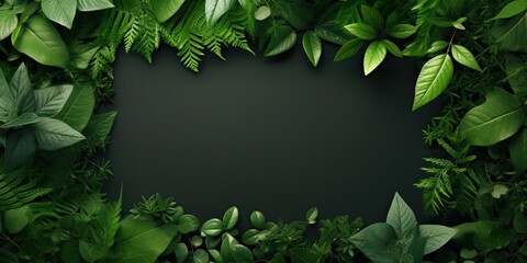Creative layout composition frame of juicy green leaves with beautiful texture with paper card...