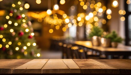 Fototapeta na wymiar Christmas Cheer: Festive Decor on a Rustic Wooden Table