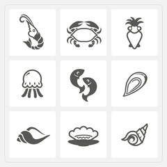 Sea food icons set, Vector