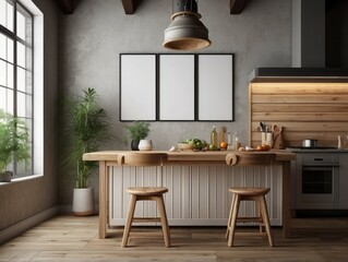 Frame mockup in kitchen interior background, Farmhouse style