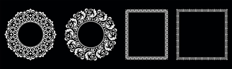 Set of decorative frames Elegant vector element for design in Eastern style, place for text. Floral black and white borders. Lace illustration for invitations and greeting cards.