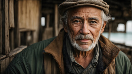 a lifelike portrait of an elderly fisherman with weathered hands and a lifetime of stories in his eyes (2) ai generated