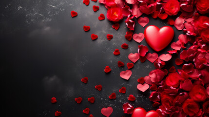 Obraz premium Red hearts on dark background, banner, holiday.