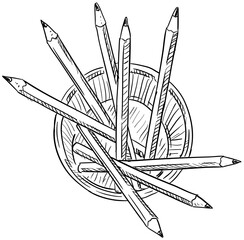 pencil holder handdrawn illustration