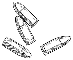bullet ammo handdrawn illustration - obrazy, fototapety, plakaty