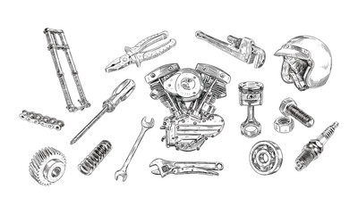 motorcycle part handdrawn collection