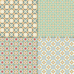 Four geometric seamless patterns. Can be used on textiles, wallpapers, surfaces, venue designs and as a background for cards and invitations