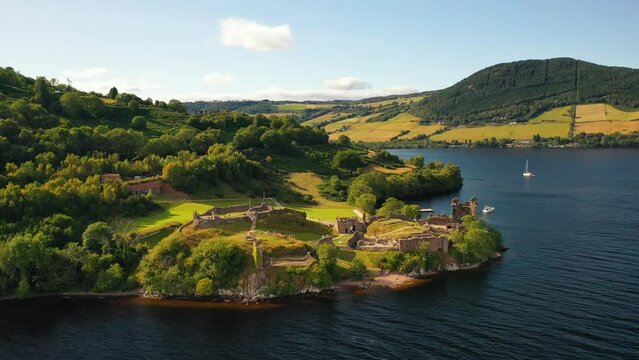 The Guardian of Loch Ness: Aerial Perspectives of Urquhart Castle, Scottish Highlands