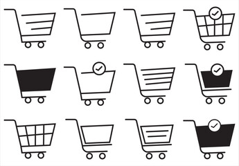 Set of shopping cart icons. Collection of web icons for online store, from various cart icons in various shapes. Shopping cart, bag concept. Vector illustration isolated on white background. EPS 10.