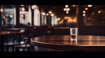 Fototapeta na wymiar Empty wooden table and Coffee shop blur background with bokeh image.