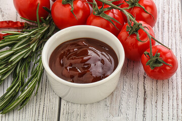Tomato barbecue sauce on the bowl