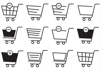 Set of shopping cart icons. Collection of web icons for online store, from various cart icons in various shapes. Shopping cart, bag concept. Vector illustration isolated on white background. EPS 10.