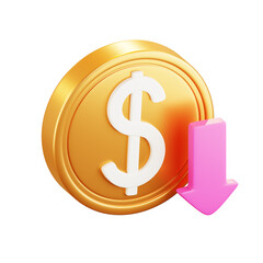 3D Dollar Coin Arrow Down Illustration