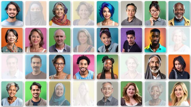 Diverse people loop. Social network or business team. All people are fictitious AI generated images.