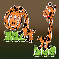 Vector illustration of a hysterical African giraffe in various poses