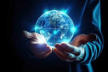 Global connectivity. Concept of global business and connectivity. Businessman is holding digital...
