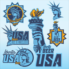 Simplistic vector illustration, labels for beverage of a man holding a torch representing liberty