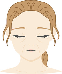 老け肌に悩む女性の顔のイラスト