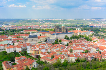 Aerial view of Hradcany castle over Mala Strana, Prague, Czech Republic
