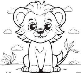 Obraz premium cute lion hand drawn coloring page illustration