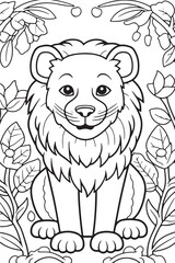 Obraz premium cute lion hand drawn coloring page illustration