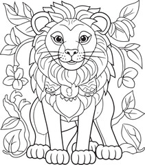 cute lion hand drawn coloring page illustration