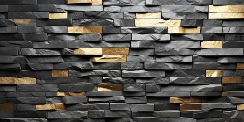 a stone wall, in the style of golden dark black and silver, generative AI