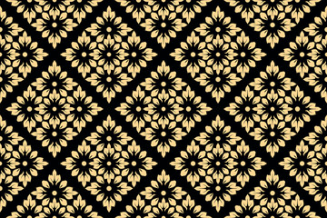 Flower geometric pattern. Seamless vector background. Gold and black ornament