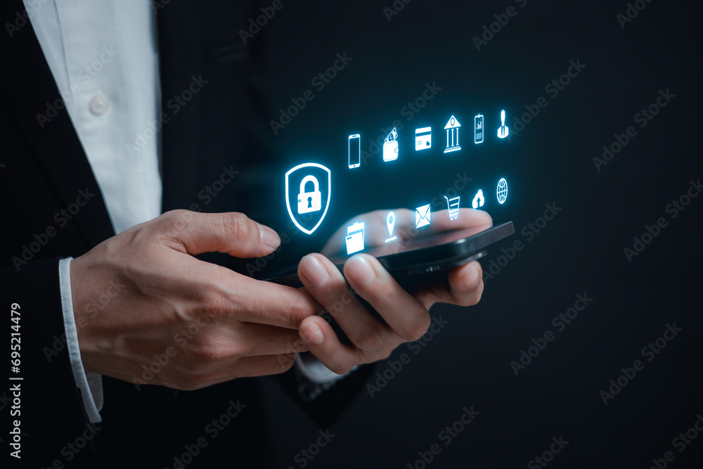 Poster cybersecurity concept,user privacy security and encryption, future technology web services for busin