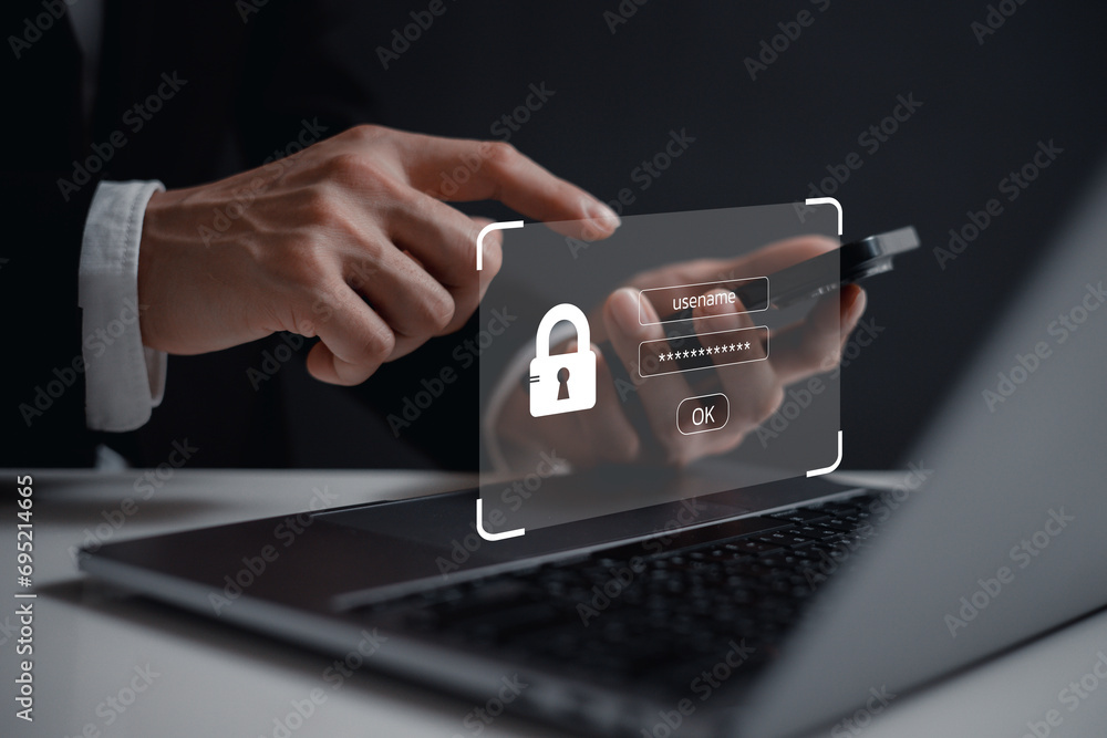 Poster cybersecurity concept,user privacy security and encryption, future technology web services for busin