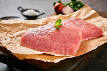 raw meat on table with salt