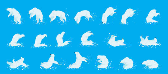 Polar Bear Slides on Icy Slope 2d Animation Pose Reference, Customizable High Quality Vector Illustration