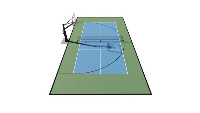 3d render combination basketball and pickleball court