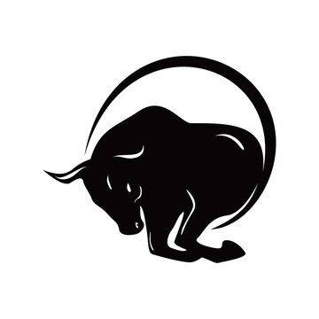 black bull silhouette design. wild buffalo sign and symbol.