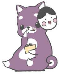 お面をつけて節分豆をもつ柴犬（小豆色）