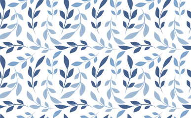 blue leaves seamless pattern. winter plant twigs ornament