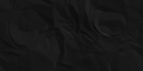 Foto op Plexiglas Dark black craft wrinkly paper crumpled texture. black fabric textured crumpled grunge paper background. panorama black paper texture background, crumpled pattern texture background. © MdLothfor