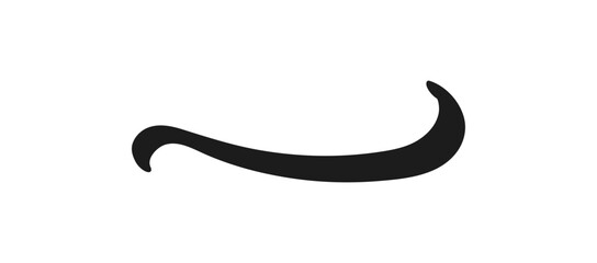 Swoosh and swoops underline typography tail shape. Brush drawn thick curved smear. Hand drawn curly swish, swash, squiggle, twiddle. Vector calligraphy doodle swirl. Vector Underlined icon.